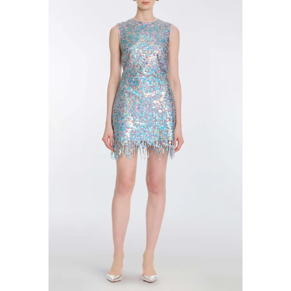 Markarian Galaxie Blue Iridescent Paillette Mini Dress, view 2