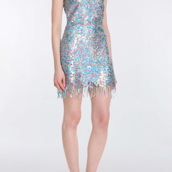 Markarian Galaxie Blue Iridescent Paillette Mini Dress - Dresses - New York Luxury Occasion Wear at Coveti