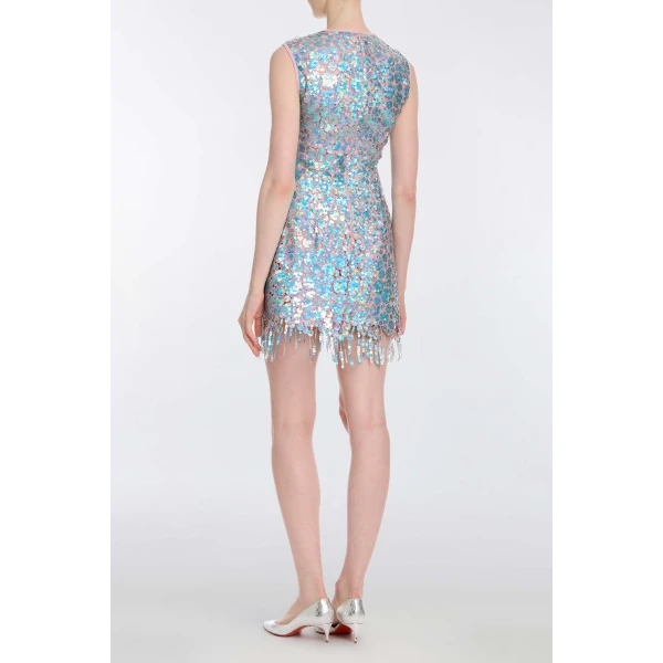 Markarian Galaxie Blue Iridescent Paillette Mini Dress, view 4