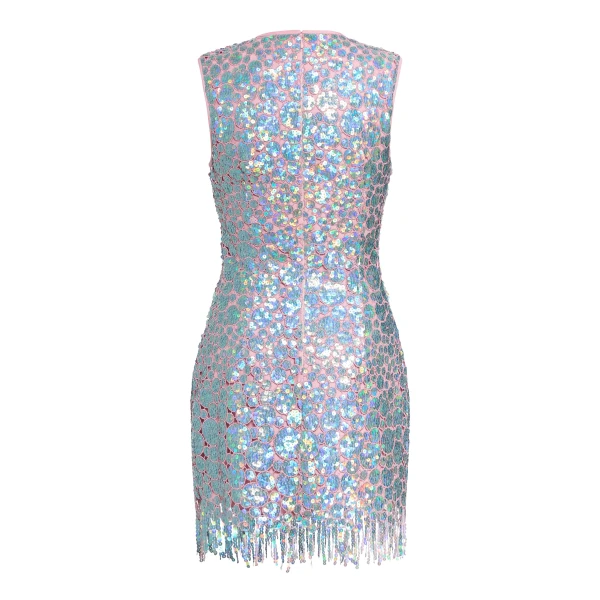 Markarian Galaxie Blue Iridescent Paillette Mini Dress, view 5