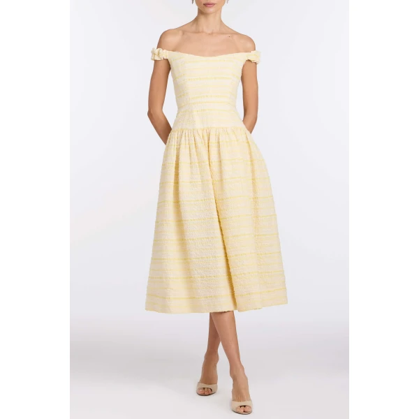 Markarian Georgie Lemon Textured Stripe Midi Dress, view 2