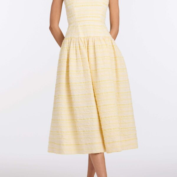 Markarian Georgie Lemon Textured Stripe Midi Dress - Dresses - New York Luxury Occasion Wear at Coveti