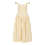 Markarian Georgie Lemon Textured Stripe Midi Dress - Dresses - New York Luxury Occasion Wear at Coveti