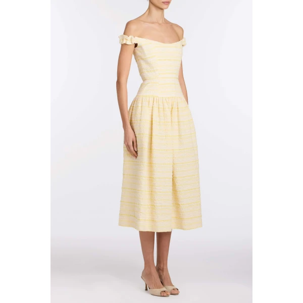 Markarian Georgie Lemon Textured Stripe Midi Dress, view 3