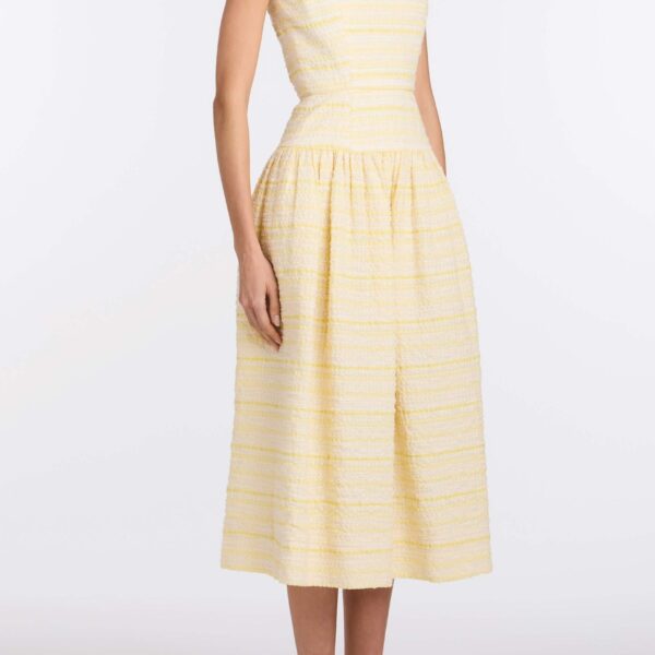 Markarian Georgie Lemon Textured Stripe Midi Dress - Dresses - New York Luxury Occasion Wear at Coveti