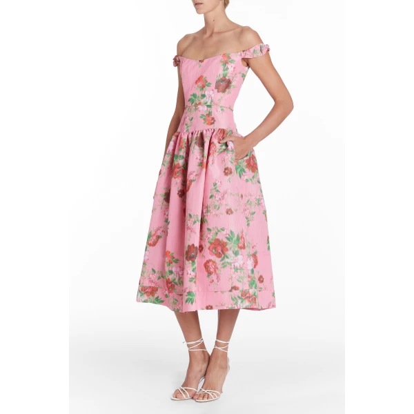 Markarian Giorgia Pink Floral Ikat Midi Dress, view 3