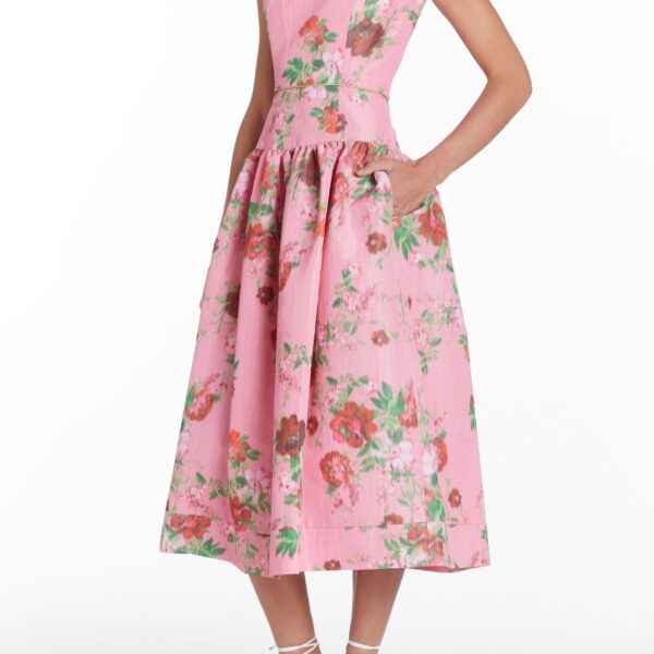 Markarian Giorgia Pink Floral Ikat Midi Dress - Dresses - New York Luxury Occasion Wear at Coveti