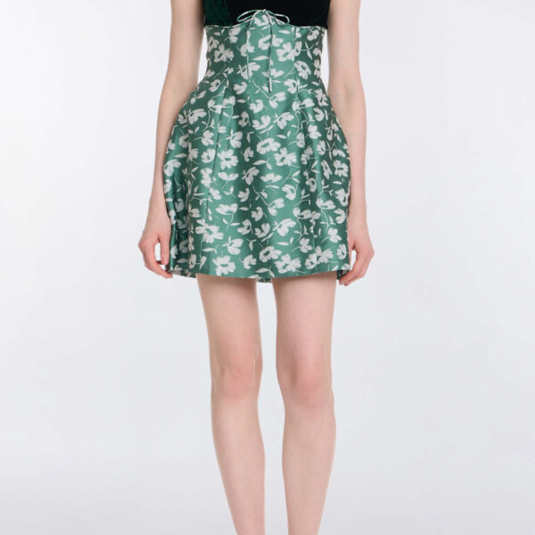 Markarian Jolie Green And White Floral Brocade Contrasting Bodice Mini Dress - Dresses - New York Luxury Occasion Wear at Coveti