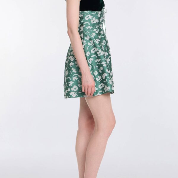 Markarian Jolie Green And White Floral Brocade Contrasting Bodice Mini Dress - Dresses - New York Luxury Occasion Wear at Coveti