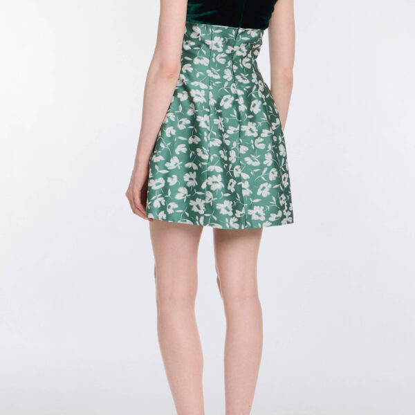 Markarian Jolie Green And White Floral Brocade Contrasting Bodice Mini Dress - Dresses - New York Luxury Occasion Wear at Coveti