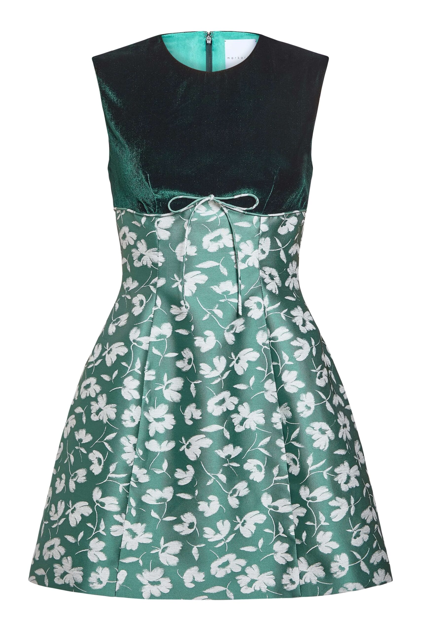 Markarian Jolie Green And White Floral Brocade Contrasting Bodice Mini Dress - Dresses - New York Luxury Occasion Wear at Coveti