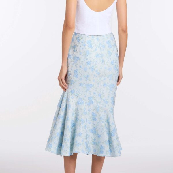 Markarian June Cornflower And Mint Brocade Asymmetric Flounce Midi Skirt - Skirts - New York Luxury Occasion Wear at Coveti