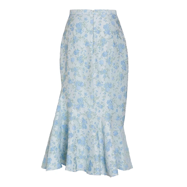 Markarian June Cornflower And Mint Brocade Asymmetric Flounce Midi Skirt, view 5