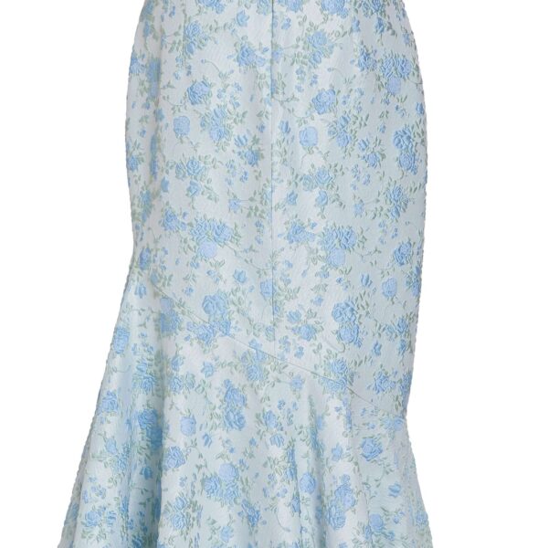 Markarian June Cornflower And Mint Brocade Asymmetric Flounce Midi Skirt - Skirts - New York Luxury Occasion Wear at Coveti