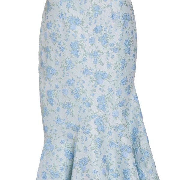 Markarian June Cornflower And Mint Brocade Asymmetric Flounce Midi Skirt - Skirts - New York Luxury Occasion Wear at Coveti