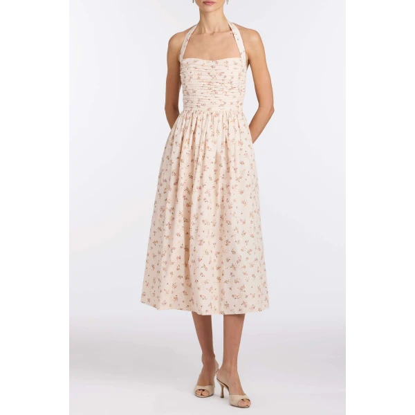 Markarian Leia Blush Bouquet Halter Neck Midi Dress, view 2