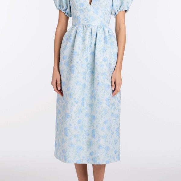 Markarian Lillian Cornflower And Mint Brocade Midi Dress - Dresses - New York Luxury Occasion Wear at Coveti