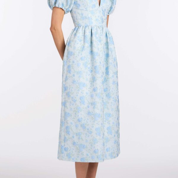 Markarian Lillian Cornflower And Mint Brocade Midi Dress - Dresses - New York Luxury Occasion Wear at Coveti
