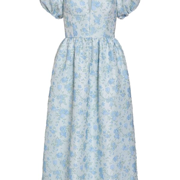 Markarian Lillian Cornflower And Mint Brocade Midi Dress - Dresses - New York Luxury Occasion Wear at Coveti