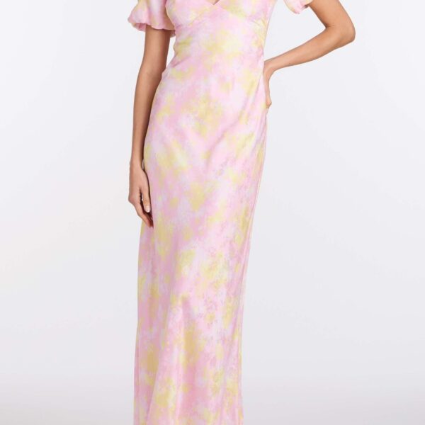 Markarian Lilou Floral Satin Puff Sleeve Gown - Dresses - New York Luxury Occasion Wear at Coveti