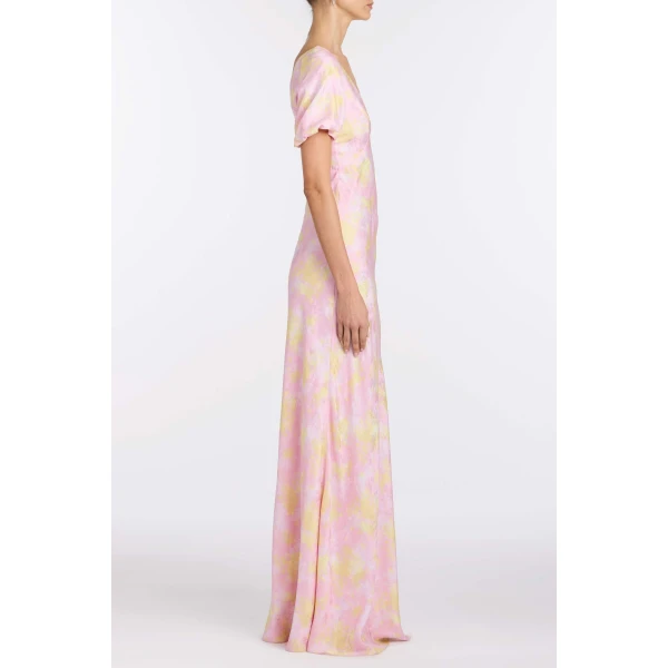 Markarian Lilou Floral Satin Puff Sleeve Gown, view 3