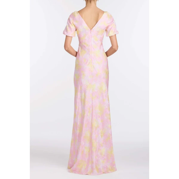 Markarian Lilou Floral Satin Puff Sleeve Gown, view 4