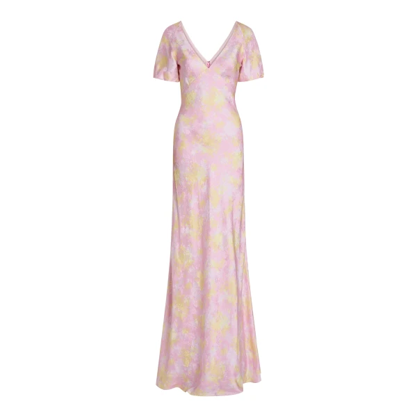 Markarian Lilou Floral Satin Puff Sleeve Gown