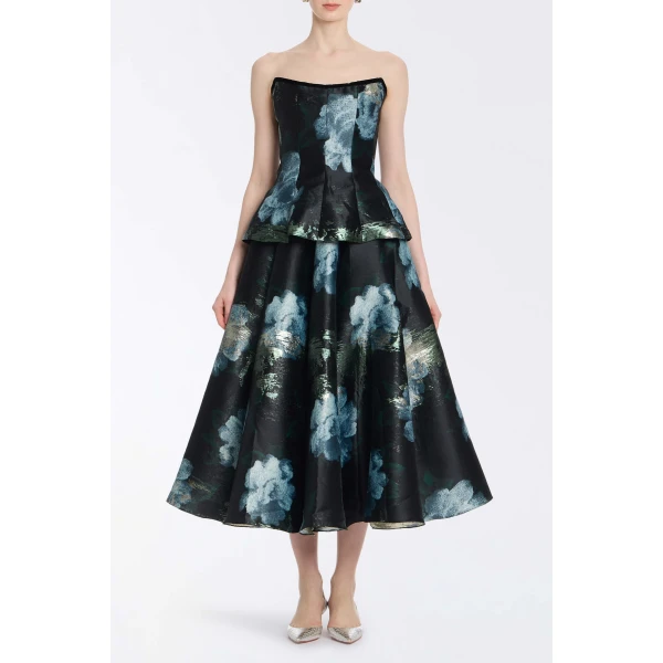 Markarian Lola Metallic Watercolor Floral Brocade Top, view 2