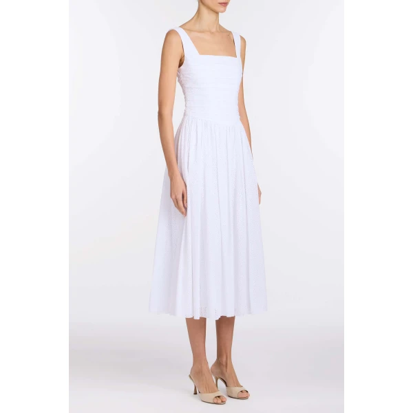 Markarian Maeve Cotton Eyelet Square Neck Midi Dress, view 3