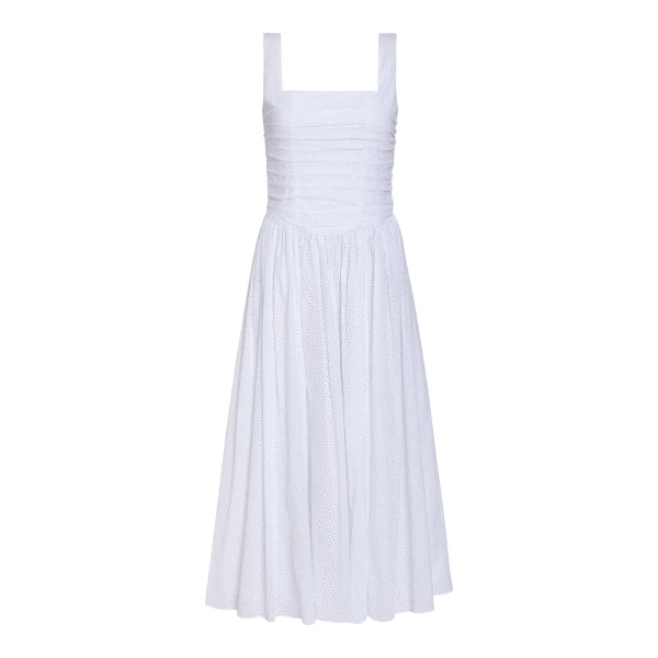 Markarian Maeve Cotton Eyelet Square Neck Midi Dress
