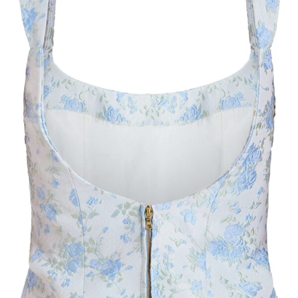Markarian Maisie Cornflower And Mint Brocade Top - Tops - New York Luxury Occasion Wear at Coveti