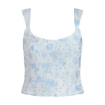 Markarian Maisie Cornflower And Mint Brocade Top - Tops - New York Luxury Occasion Wear at Coveti