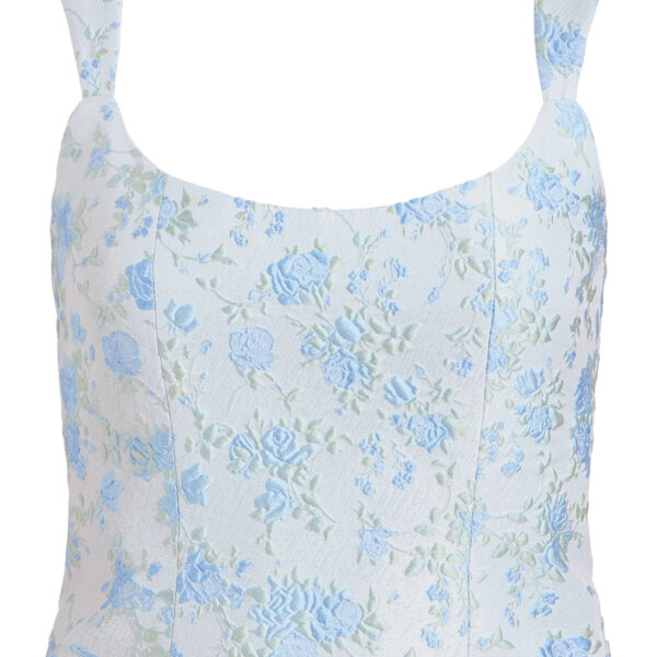 Markarian Maisie Cornflower And Mint Brocade Top - Tops - New York Luxury Occasion Wear at Coveti