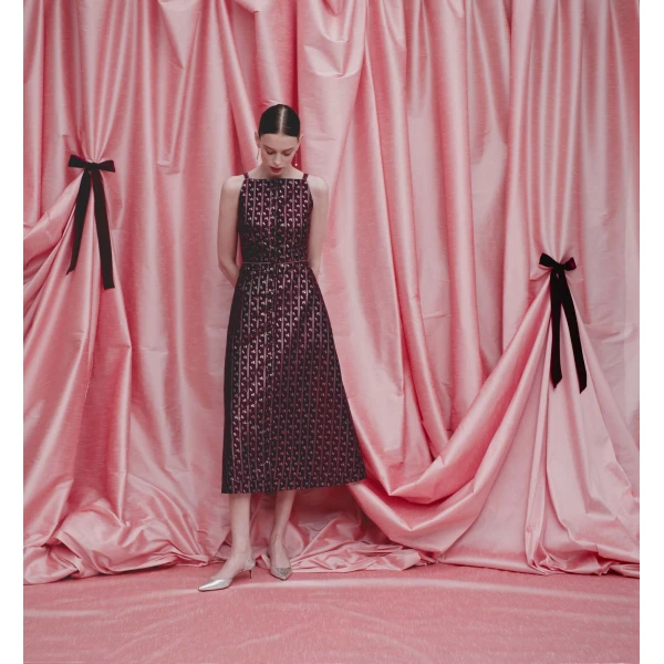 Markarian Minette Burgundy Floral Stripe Midi Dress, view 3