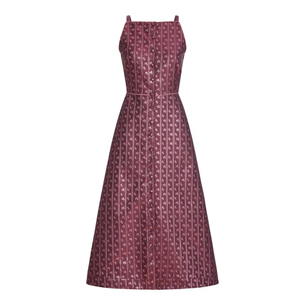 Markarian Minette Burgundy Floral Stripe Midi Dress