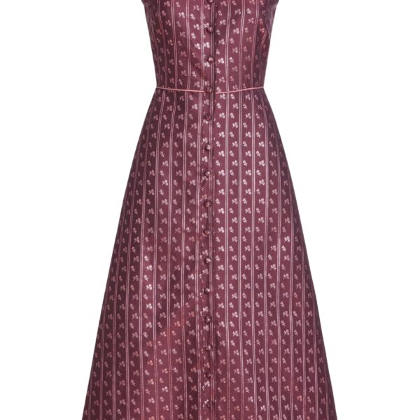 Markarian Minette Burgundy Floral Stripe Midi Dress - Dresses - New York Luxury Occasion Wear at Coveti
