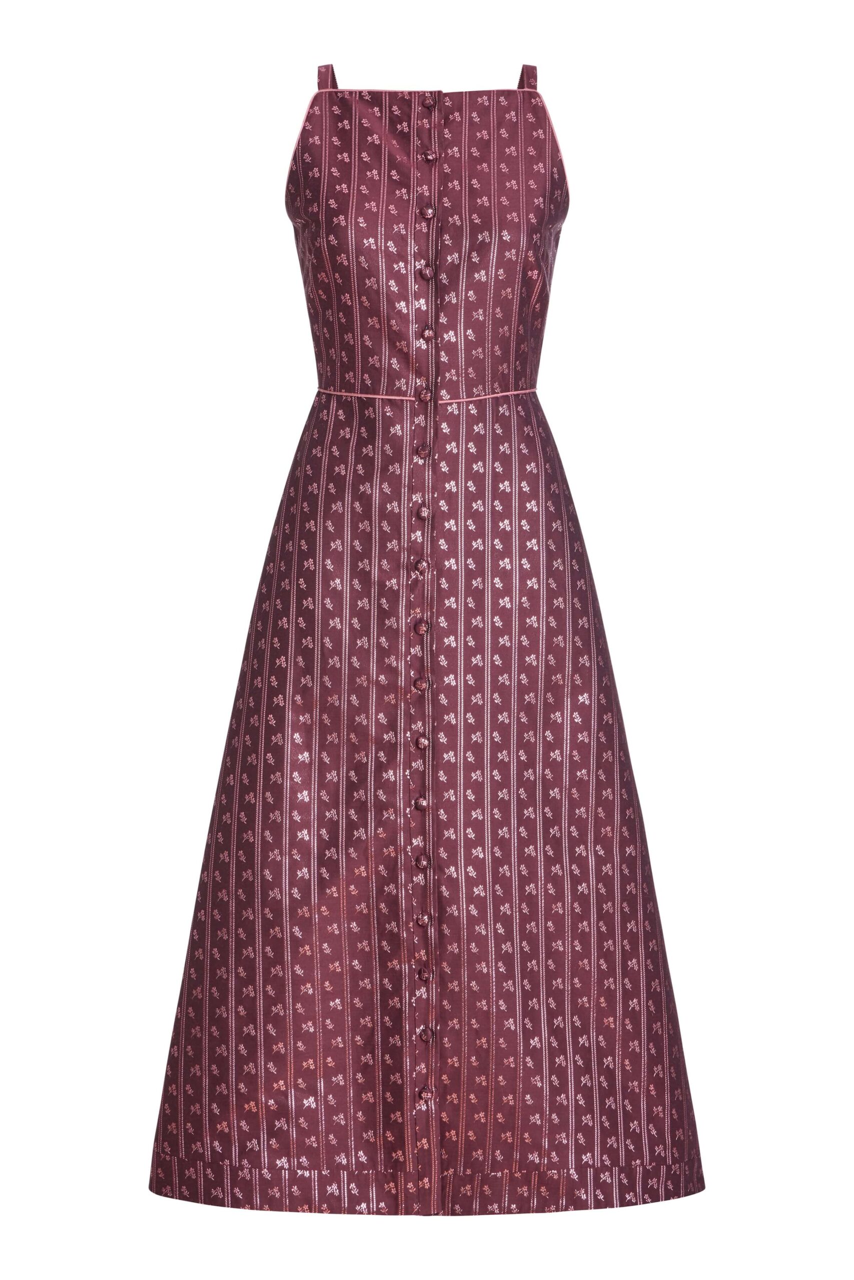 Markarian Minette Burgundy Floral Stripe Midi Dress - Dresses - New York Luxury Occasion Wear at Coveti Markarian Minette Burgundy Floral Stripe Midi Dress - Dresses - New York Luxury Occasion Wear at Coveti
