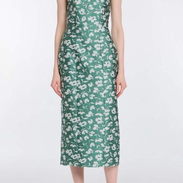 Markarian Numa Green And White Floral Brocade Corset Midi Dress - Dresses - New York Luxury Occasion Wear at Coveti