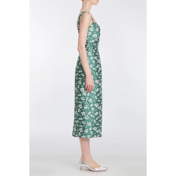 Markarian Numa Green And White Floral Brocade Corset Midi Dress, view 3