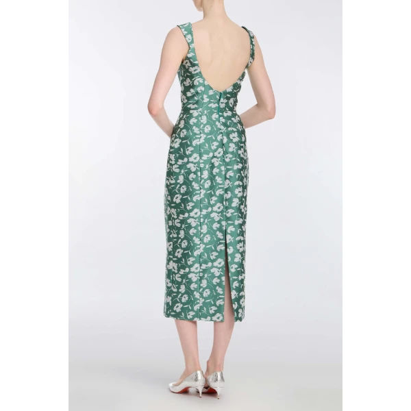 Markarian Numa Green And White Floral Brocade Corset Midi Dress, view 4