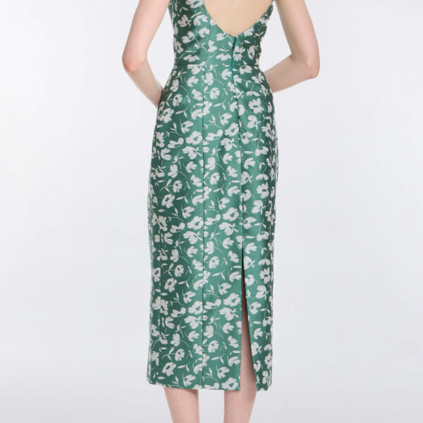 Markarian Numa Green And White Floral Brocade Corset Midi Dress - Dresses - New York Luxury Occasion Wear at Coveti