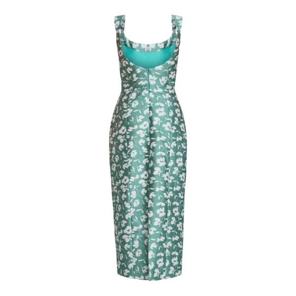 Markarian Numa Green And White Floral Brocade Corset Midi Dress, view 5