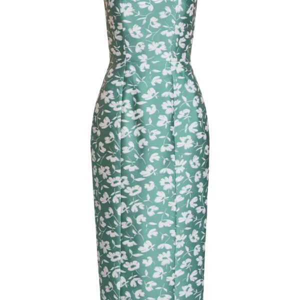 Markarian Numa Green And White Floral Brocade Corset Midi Dress - Dresses - New York Luxury Occasion Wear at Coveti