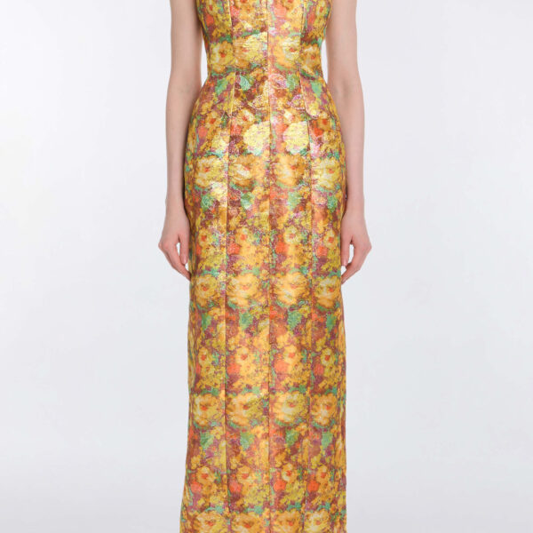 Markarian Odessa Golden Metallic Floral Column Gown - Dresses - New York Luxury Occasion Wear at Coveti