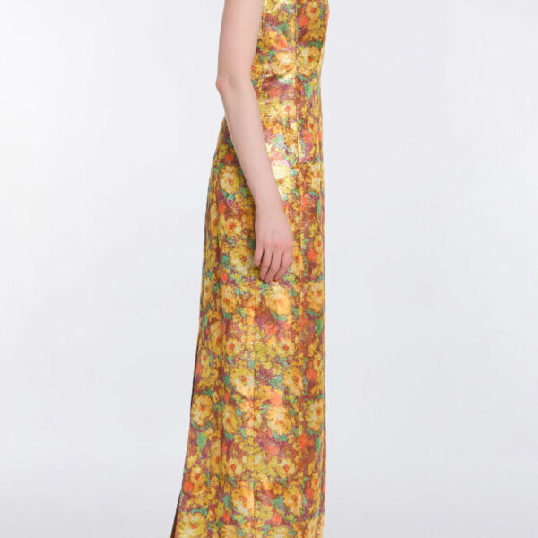 Markarian Odessa Golden Metallic Floral Column Gown - Dresses - New York Luxury Occasion Wear at Coveti