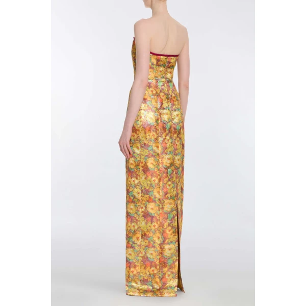 Markarian Odessa Golden Metallic Floral Column Gown, view 4