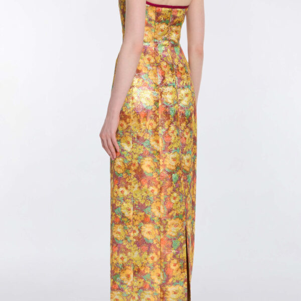 Markarian Odessa Golden Metallic Floral Column Gown - Dresses - New York Luxury Occasion Wear at Coveti
