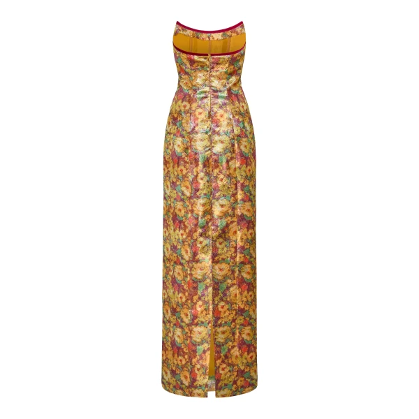 Markarian Odessa Golden Metallic Floral Column Gown, view 5
