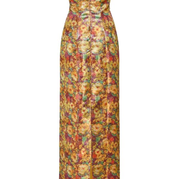 Markarian Odessa Golden Metallic Floral Column Gown - Dresses - New York Luxury Occasion Wear at Coveti