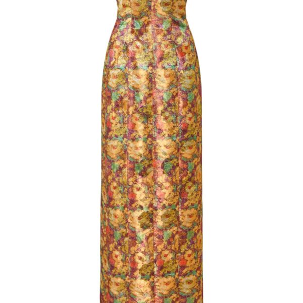 Markarian Odessa Golden Metallic Floral Column Gown - Dresses - New York Luxury Occasion Wear at Coveti